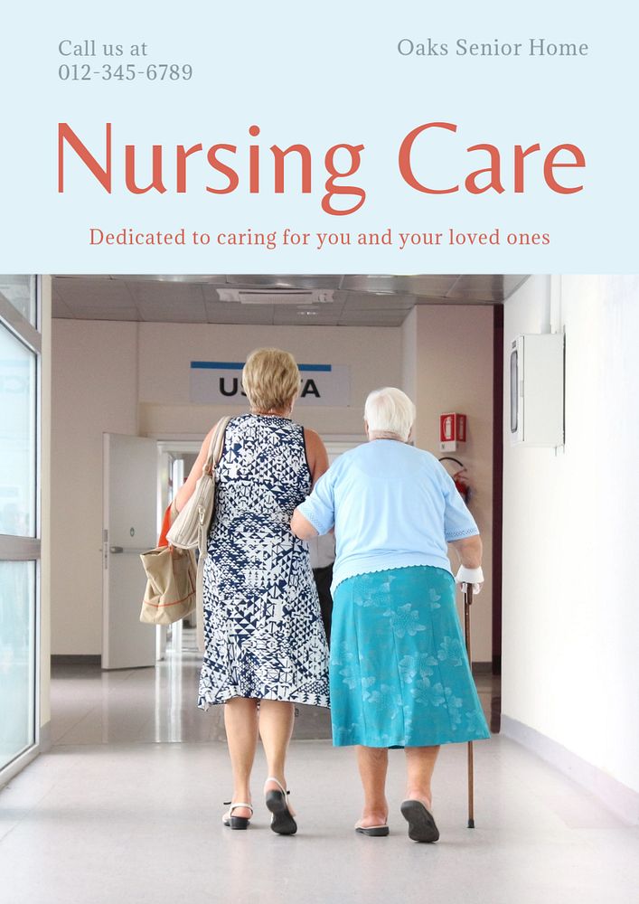 Nursing care  poster template, editable text and design