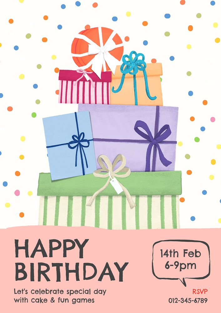 Happy birthday poster template, editable text and design