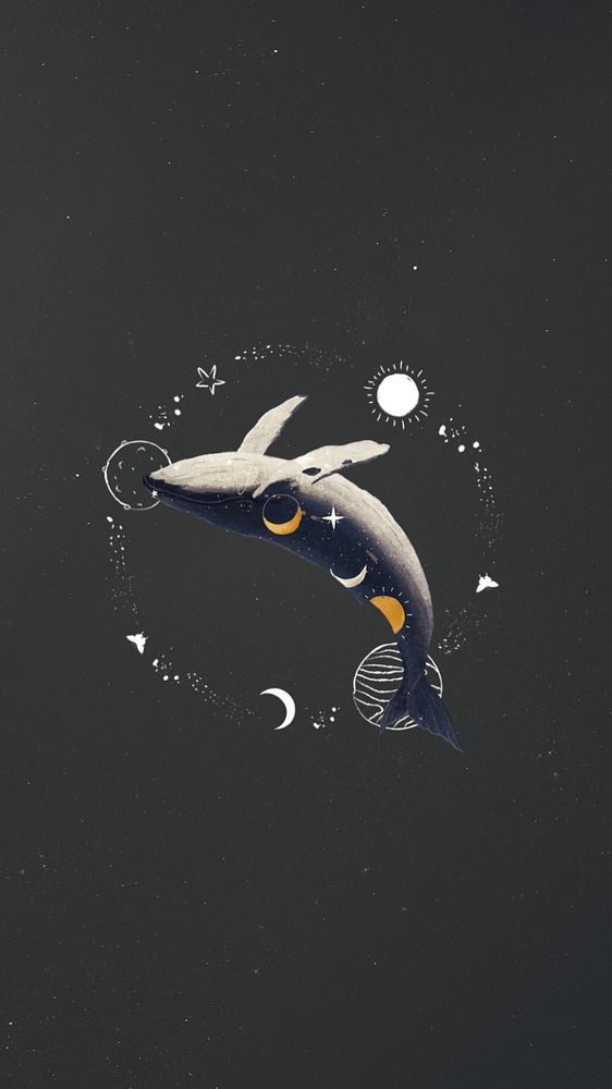 Swimming whale iPhone wallpaper, galaxy aesthetic editable remix