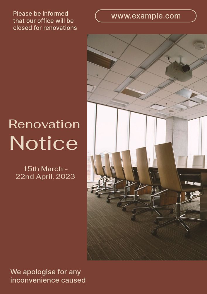 Renovation notice  poster template, editable text and design