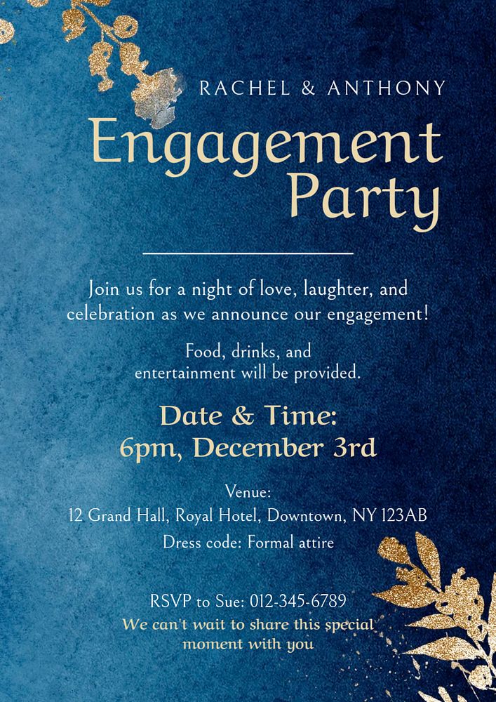 Engagement party poster template, editable text and design