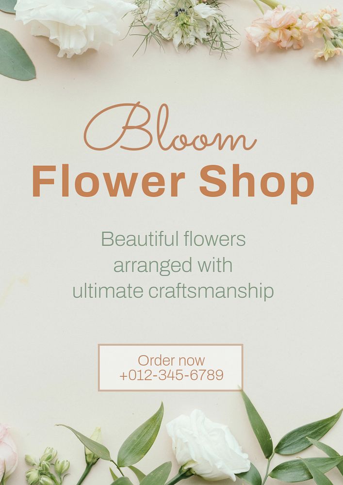 Flower shop poster template, editable text and design