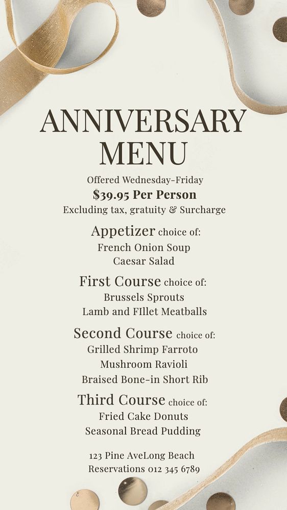 Anniversary menu Instagram story template, editable text