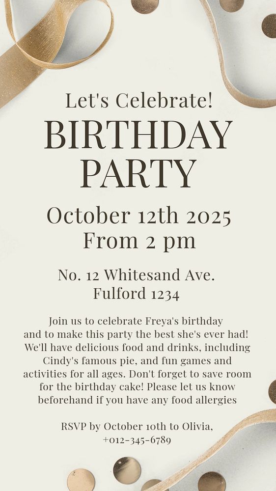 Birthday party Instagram story template, editable text