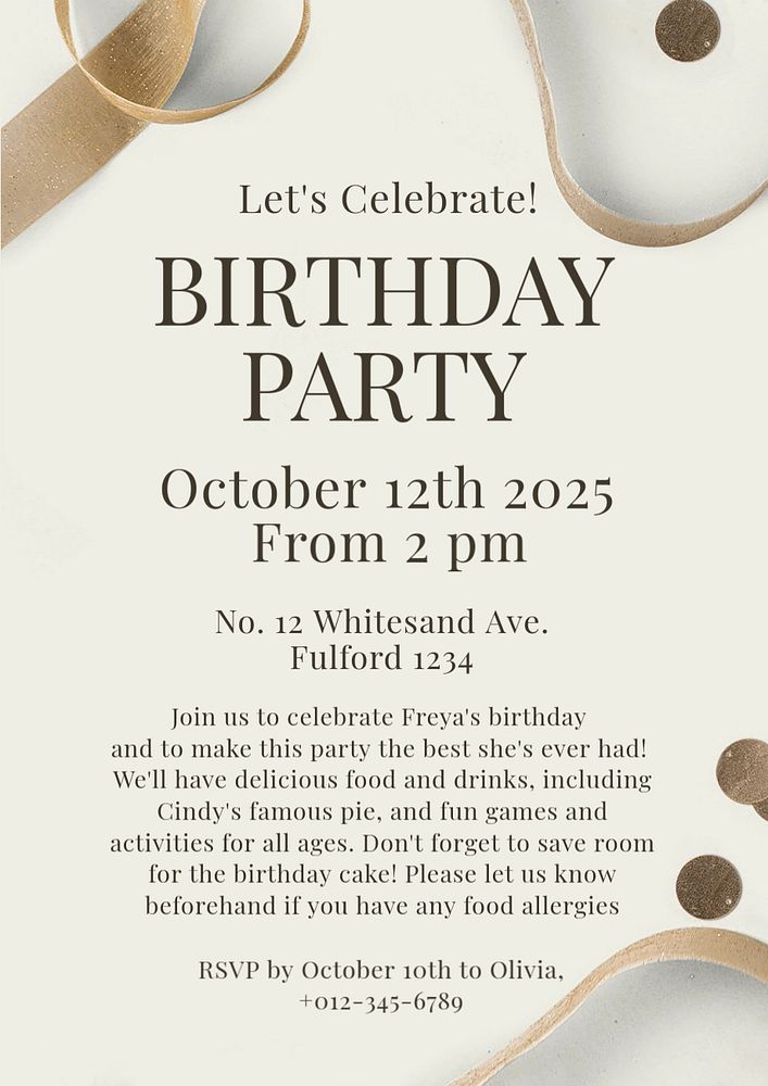 Birthday party poster template, editable text and design