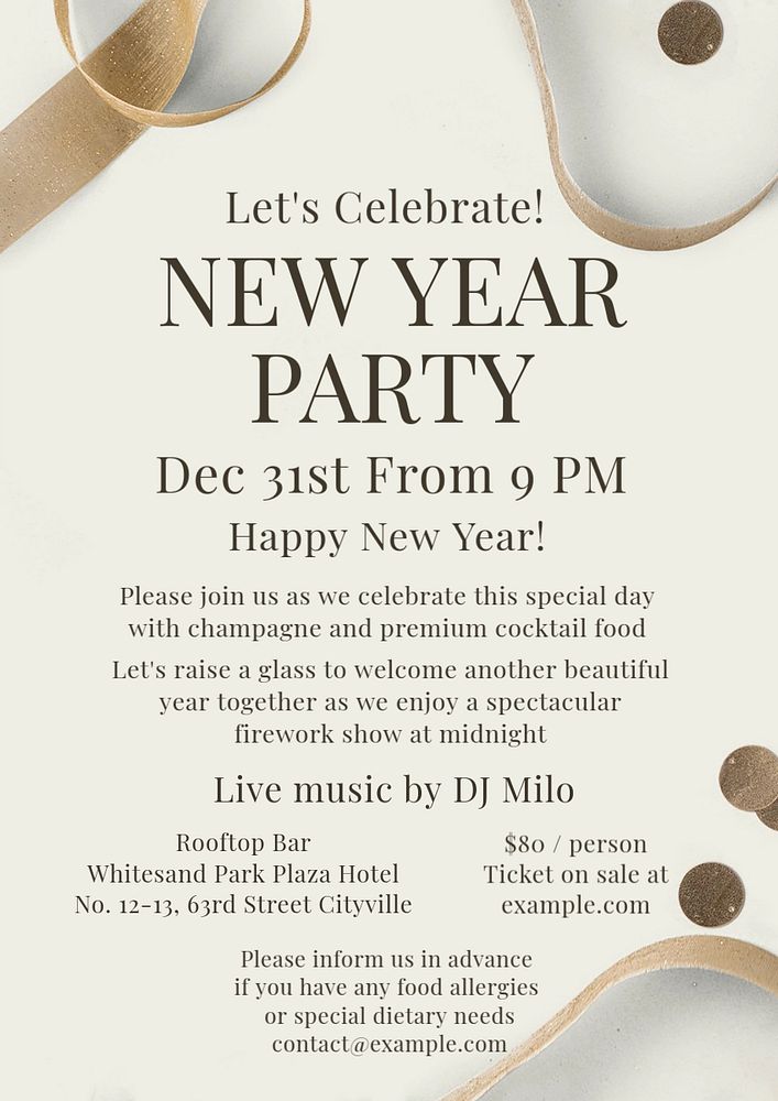 New year party poster template, editable text and design