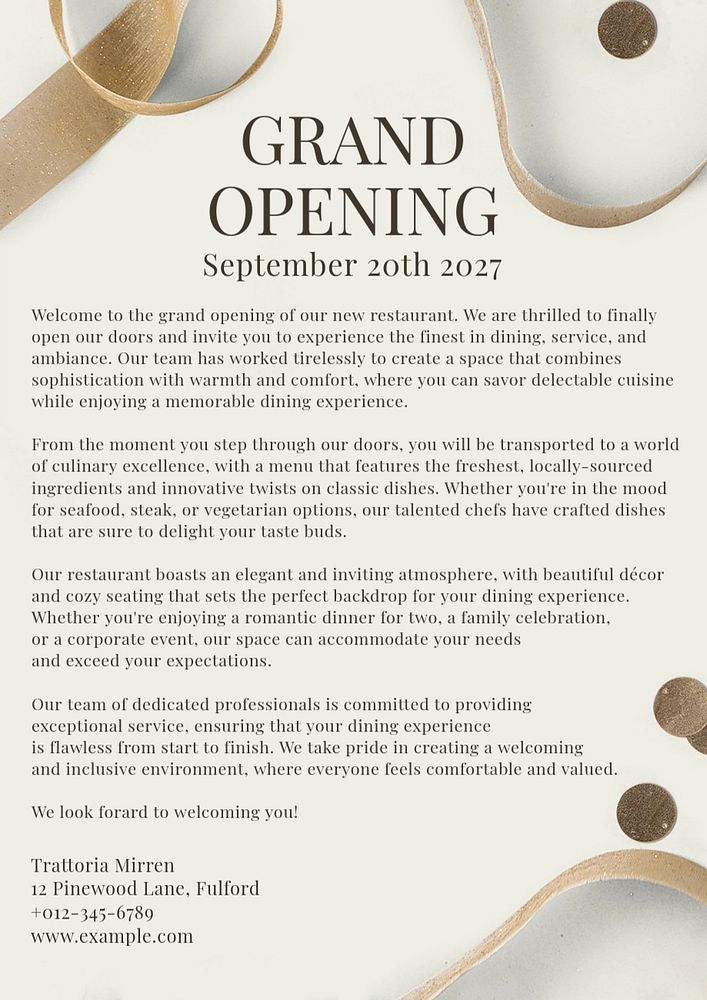 Grand opening poster template, editable text and design