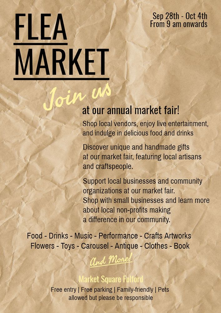 Flea market poster template, editable text and design