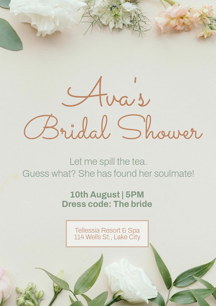 Bridal shower poster template, editable text and design