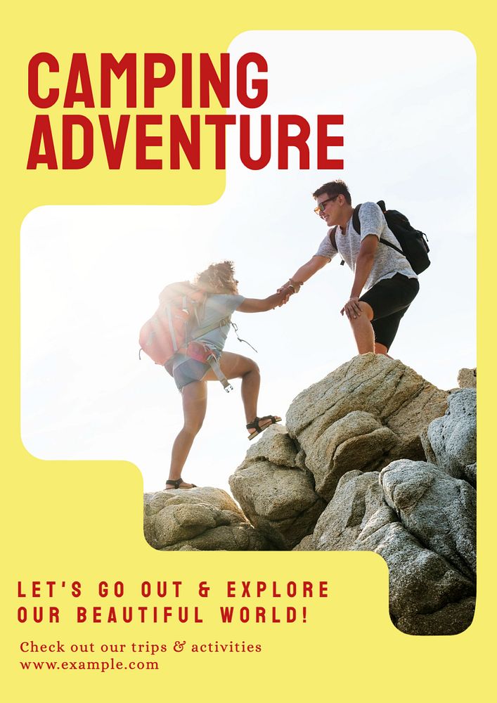 Camping adventure poster template, editable text and design