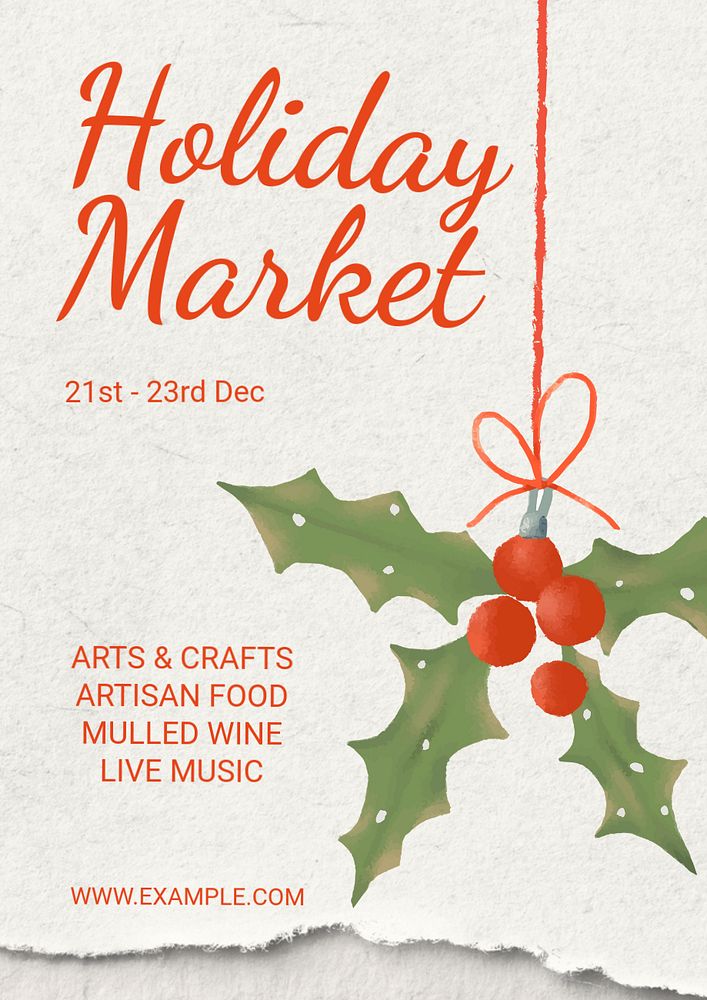 Holiday market poster template, editable text and design