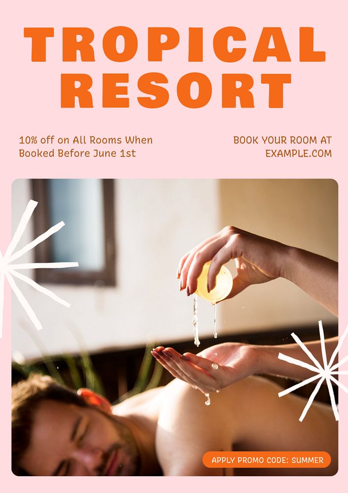 Tropical resort poster template, editable text and design