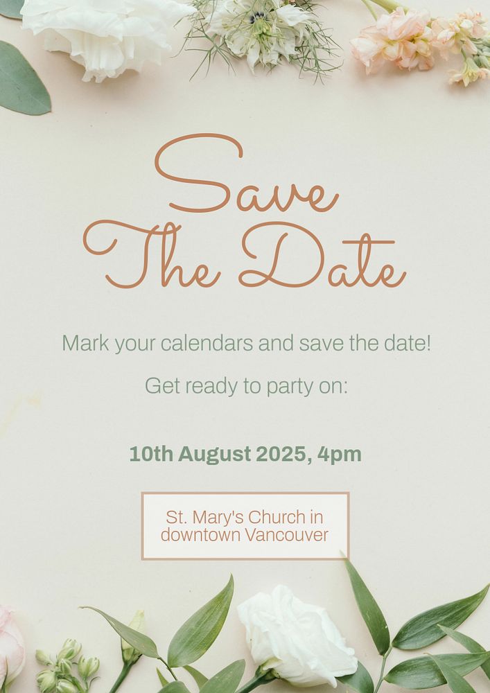 Save the date poster template, editable text and design