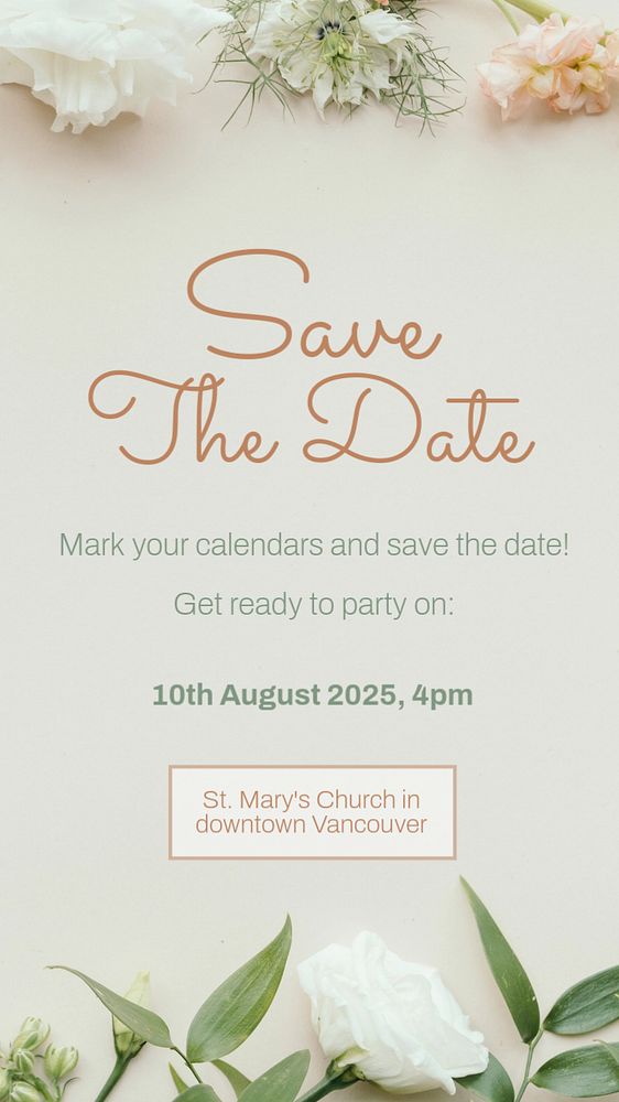 Save the date Instagram story template, editable text