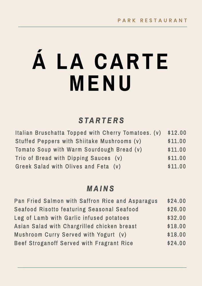 La carte Menu poster template, editable text and design