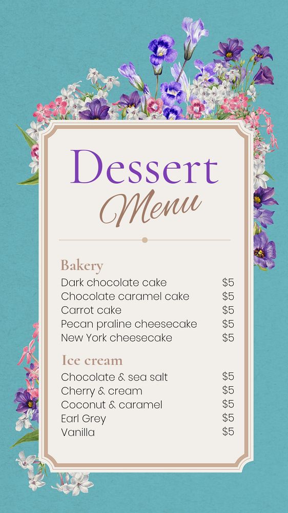 Dessert menu Instagram story template, editable text