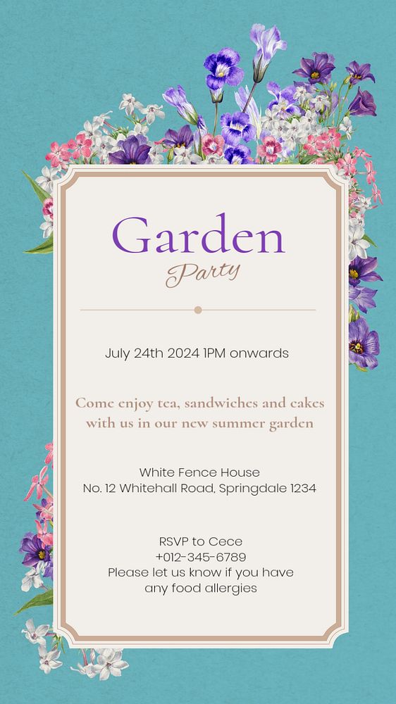 Garden party Instagram story template, editable text