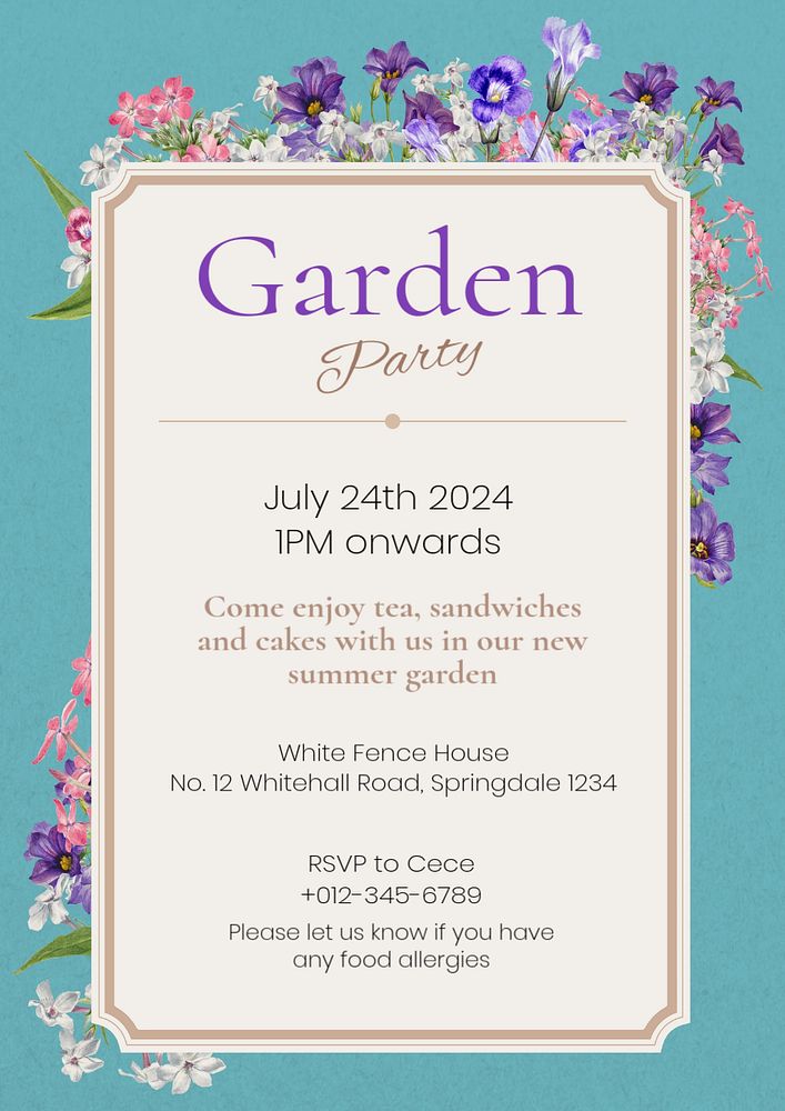 Garden party poster template, editable Premium Editable Template