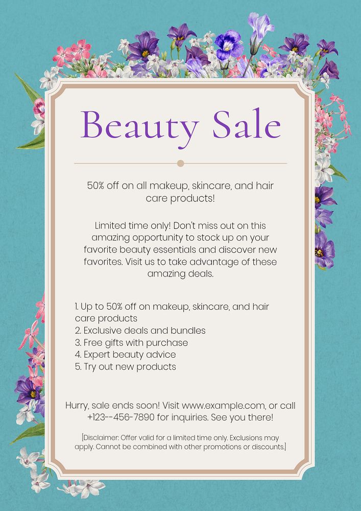 Beauty sale poster template, editable text and design