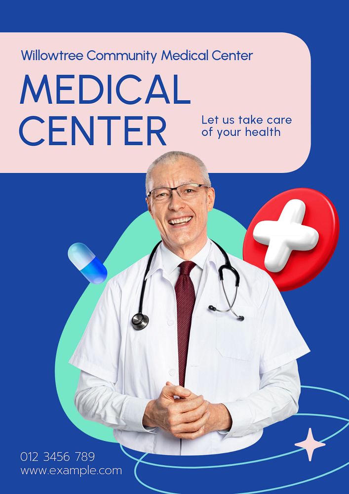 Medical center poster template, editable text and design