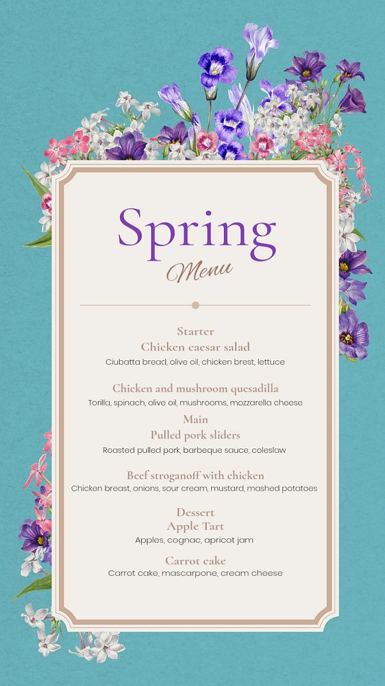 Spring menu Instagram story template, editable text