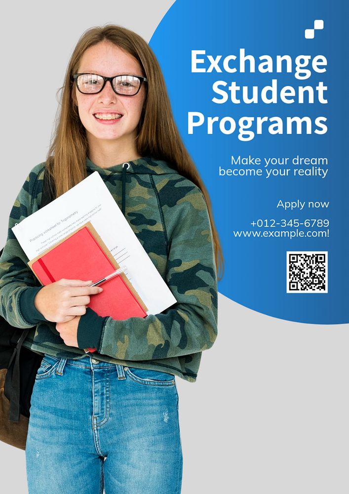 Exchange student programs poster template, editable text and design