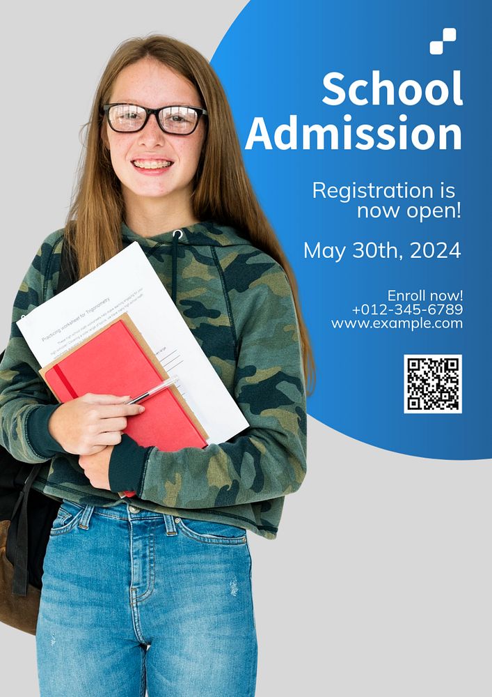 School admission poster template, editable text and design