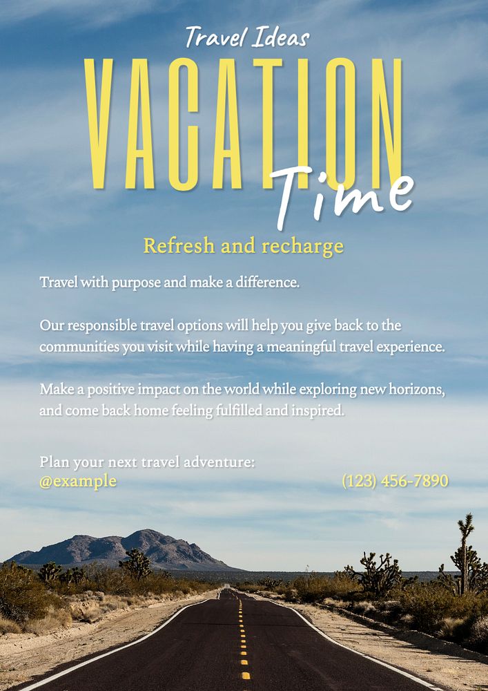 Vacation poster template, editable text and design