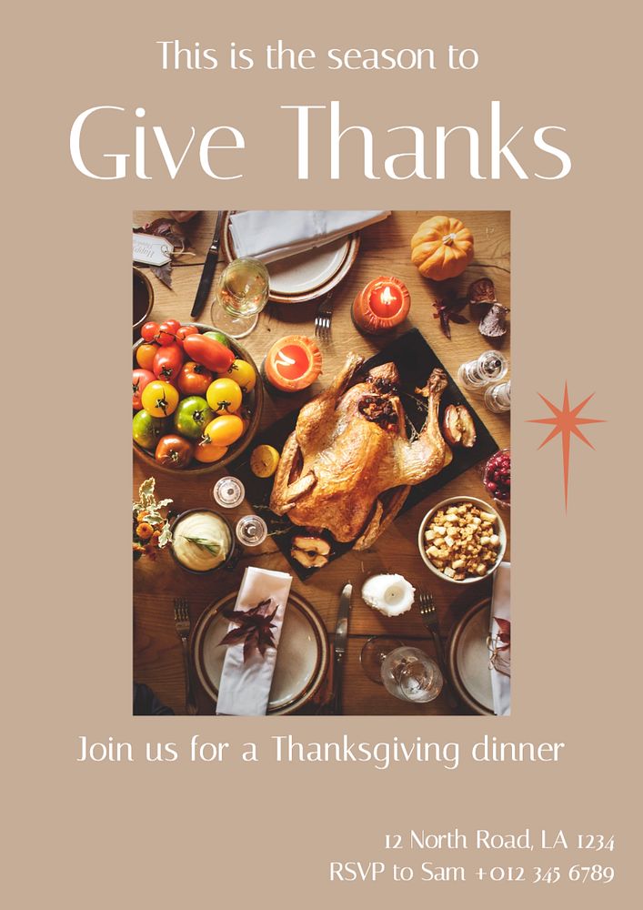 Thanksgiving dinner poster template, editable text and design