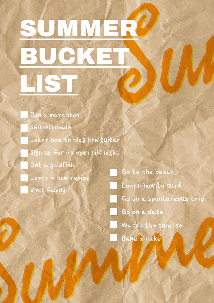 Summer bucket list poster template, editable text and design