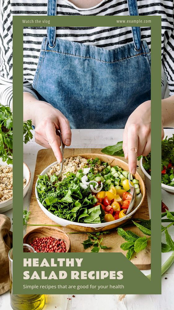 Healthy salad recipes Instagram story template, editable text