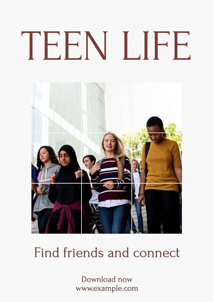 Teen life poster template, editable text and design