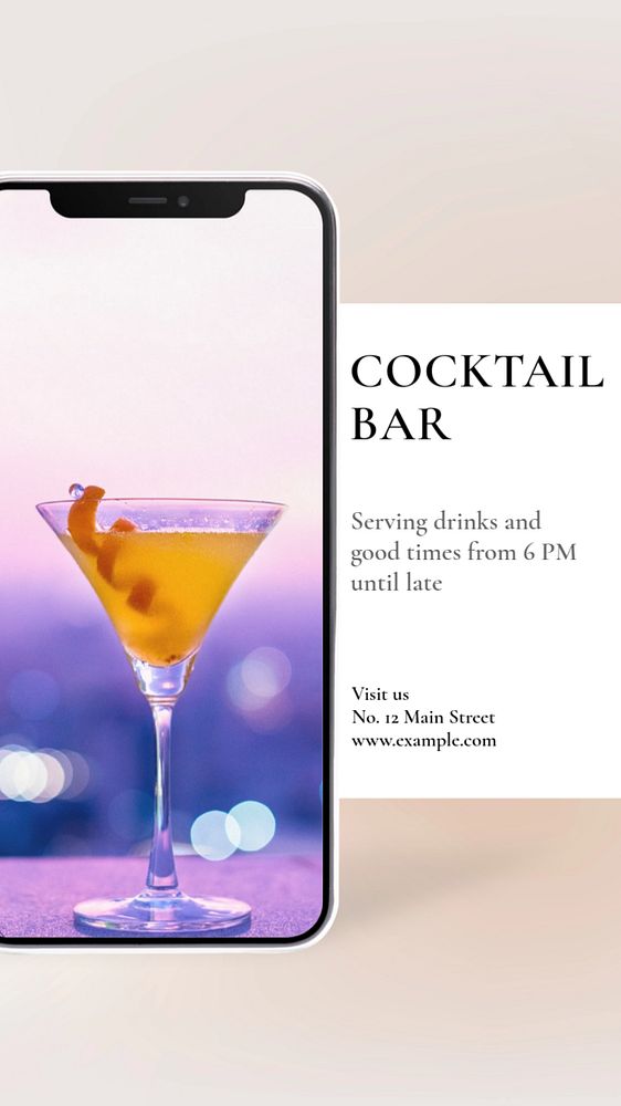 Cocktail bar Instagram story template, editable text