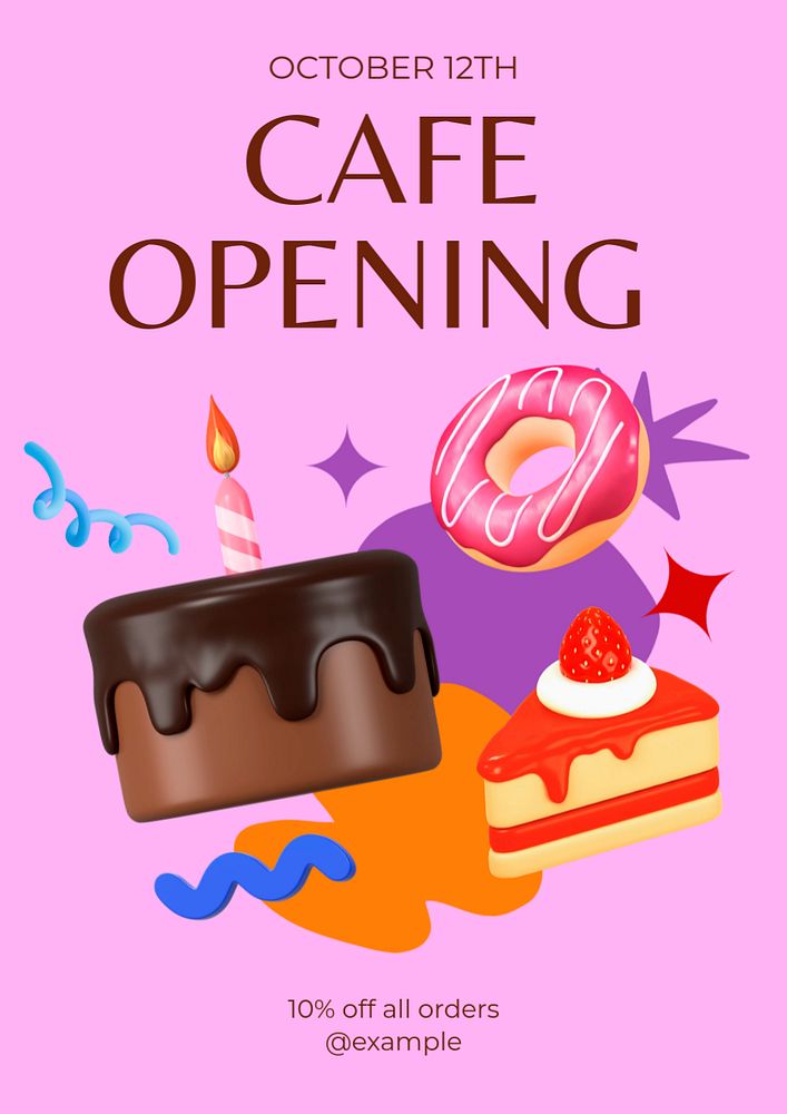 Cafe opening poster template, editable text and design