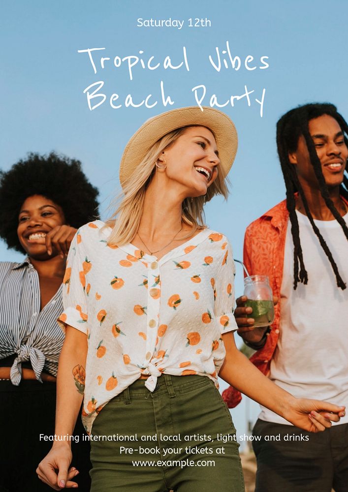 Beach party poster template, editable text and design