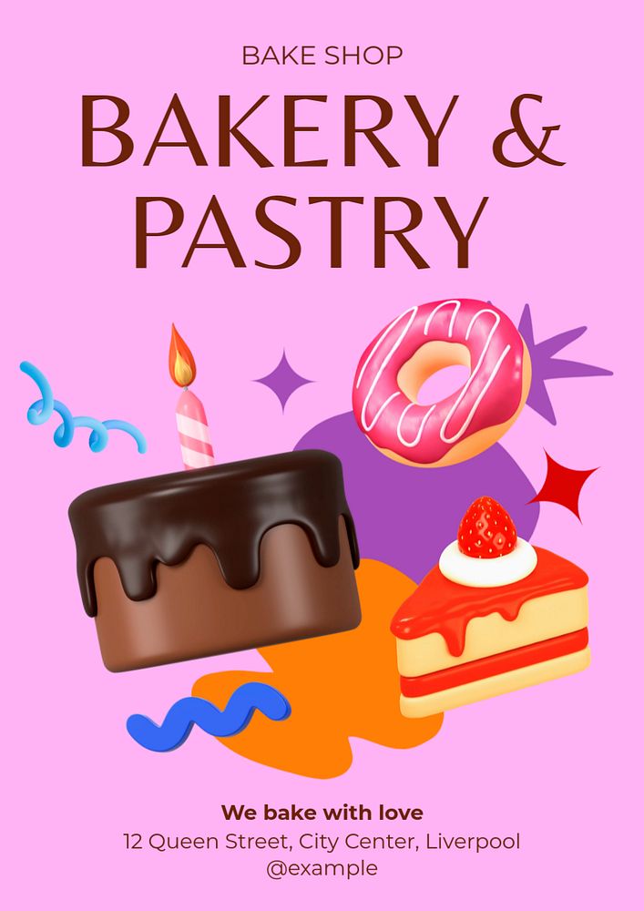 Bakery & pastry poster template, editable text and design