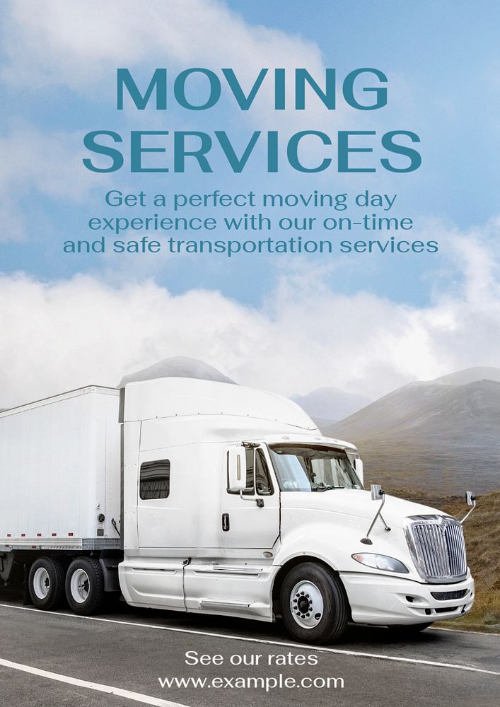 Moving services poster template, editable text and design