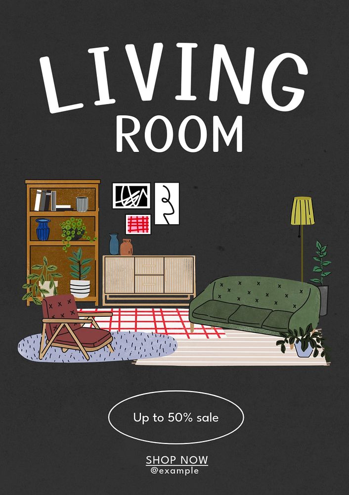 Living room poster template, editable text and design