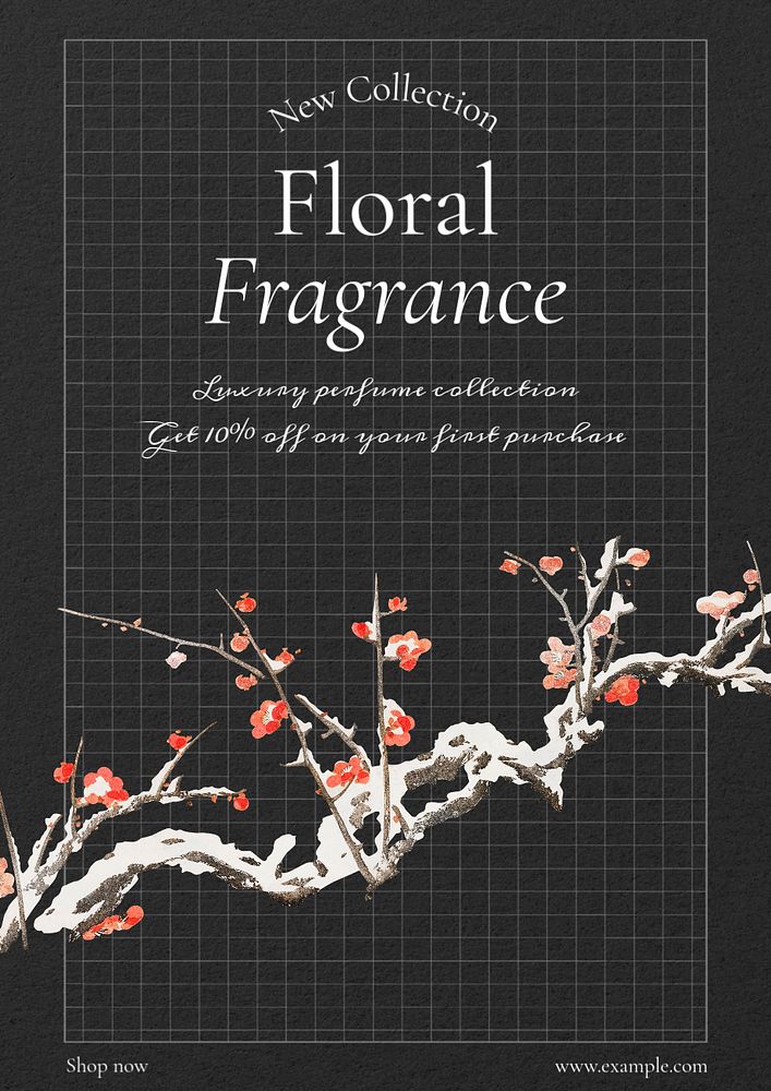 Floral fragrance poster template, editable text and design