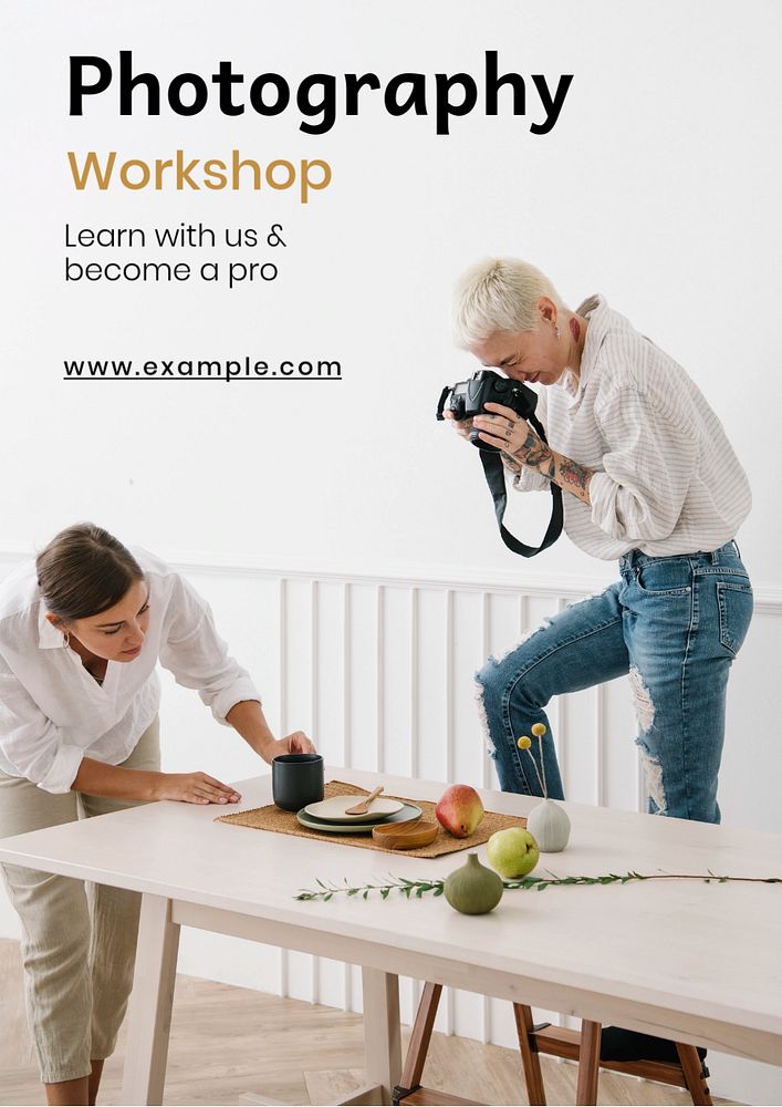 Photography workshop poster template, editable text and design