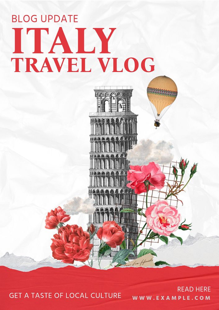 Travel vlog poster template, editable text and design