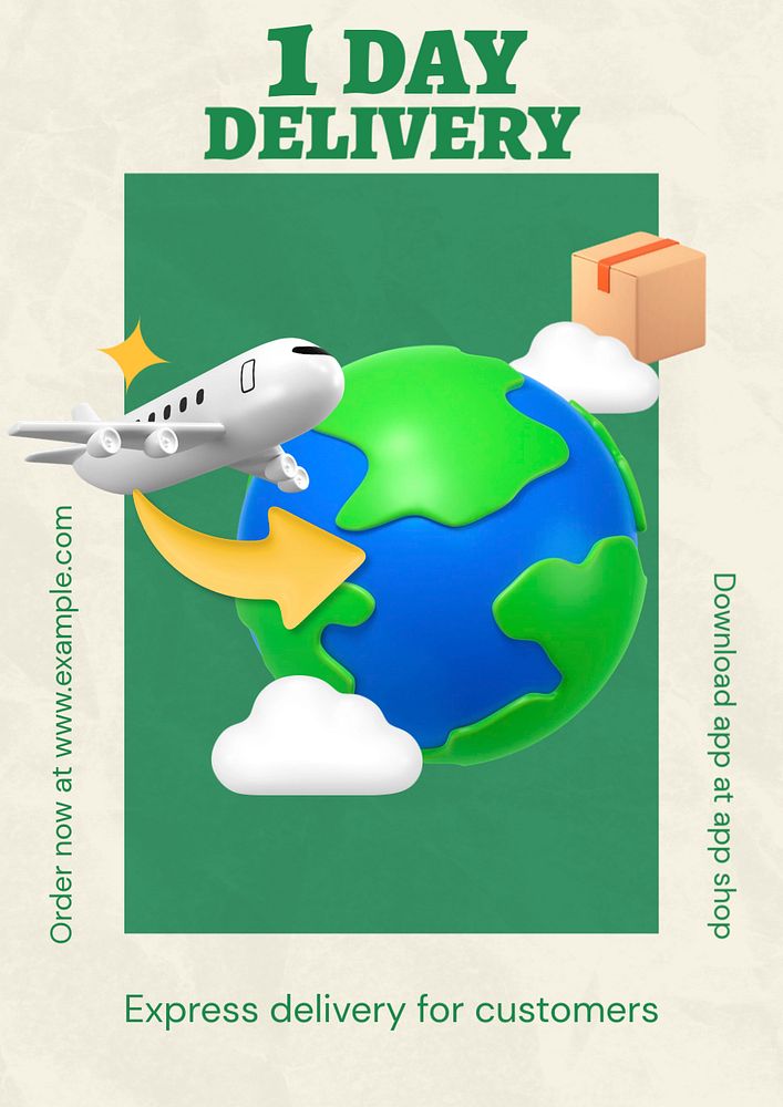 1 day delivery poster template, Premium Editable Template rawpixel