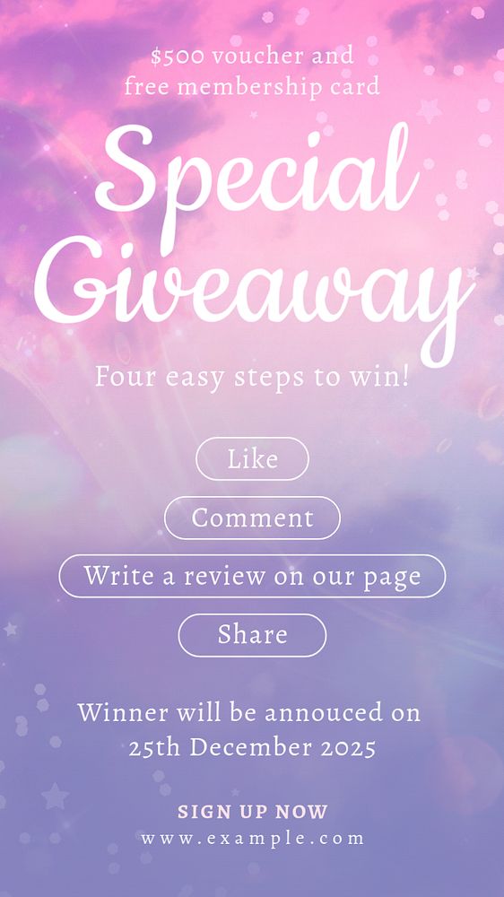 Special giveaway Instagram story template, editable text