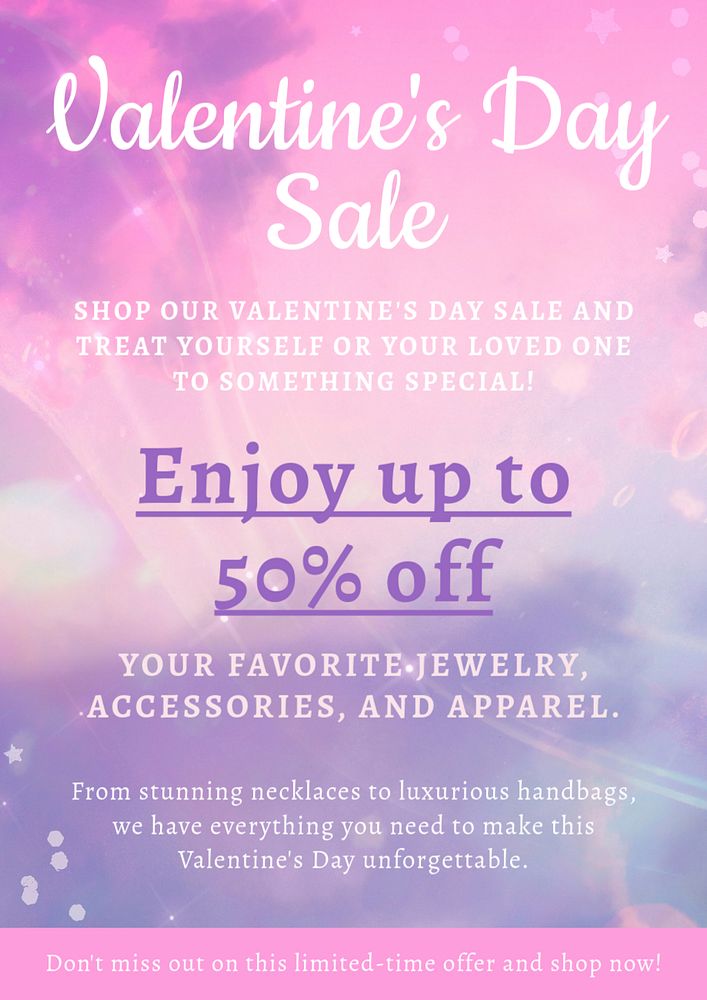 Valentine's day sale poster template, editable text and design