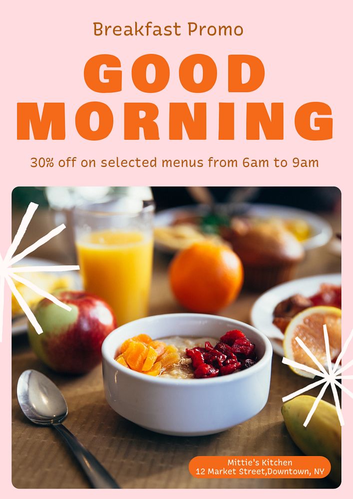 Good morning, breakfast  poster template, editable text and design