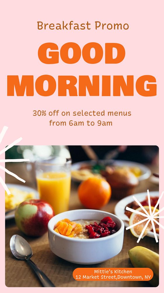 Good morning, breakfast  Instagram story template, editable text