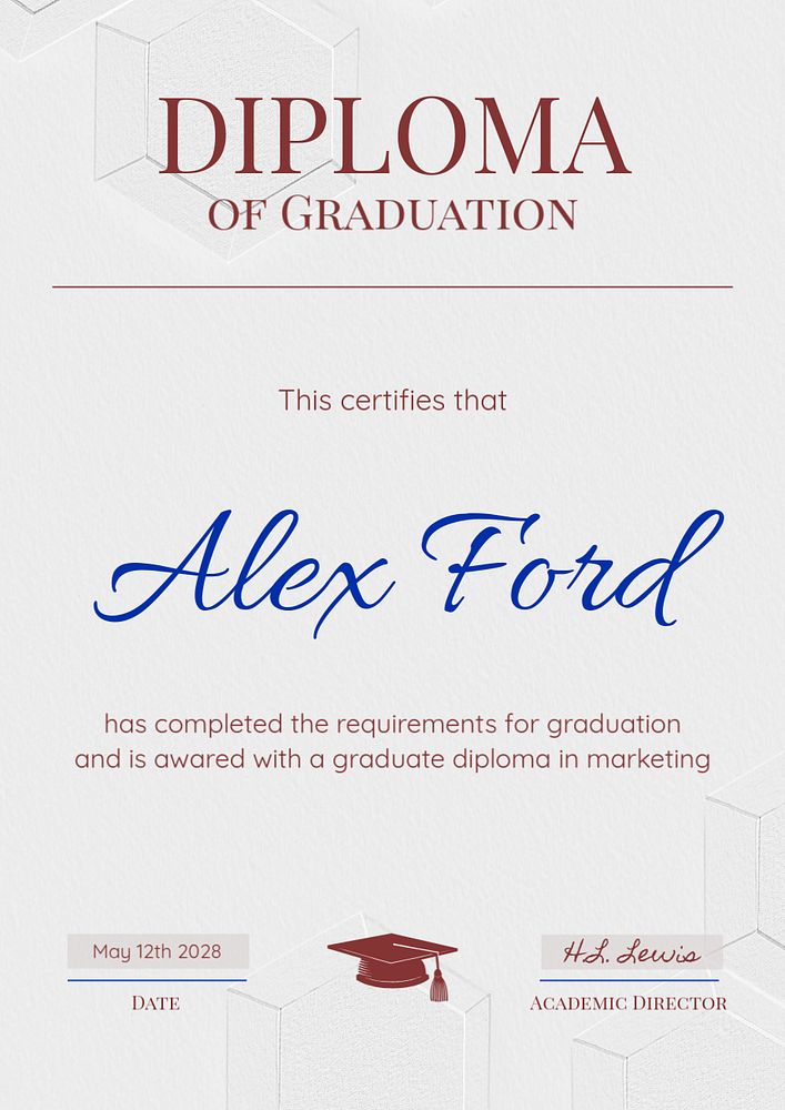 Diploma of graduation poster template, editable text and design