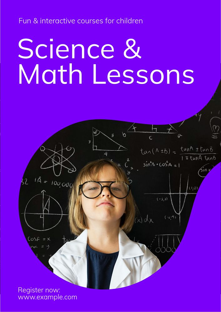 Science & math lessons poster template, editable text and design