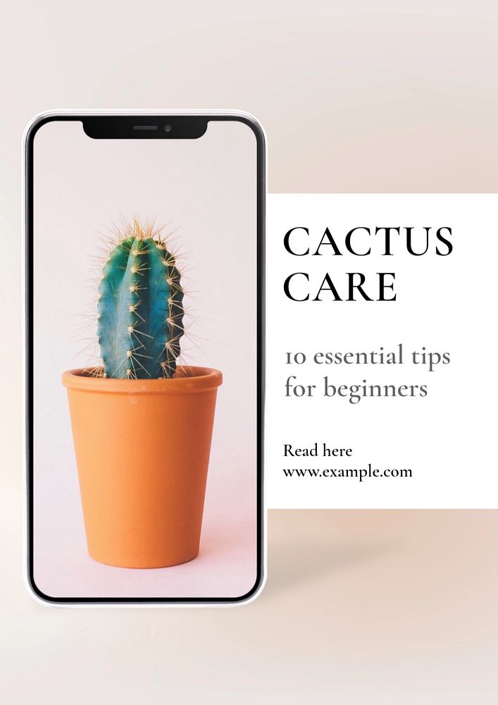 Cactus care  poster template, editable text and design