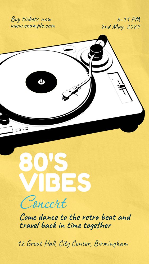 80's vibes concert Instagram story template, editable text